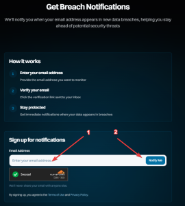 screenshot of notify me page
